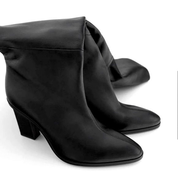 ZARA Slouchy Heeled High Shaft Leather Boots - Picture 2 of 7